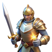 extraordinary rustic A stoic knight in shining armor, wielding a holy sword, divine light, heroic fantasy art authentic png