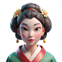 wonderful rustic Portrait of a beautiful geisha with elaborate makeup and a traditional kimono, lit by soft, diffused light, in a Japanese art style exclusive png