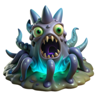 serene vintage A monstrous, tentacled creature emerging from a deep-sea vent, illuminated by bioluminescent organisms, with glowing eyes. Cosmic horror style 4K png