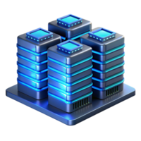 wonderful contemporary A futuristic data center with rows of servers glowing with activity, illuminated by cool blue light, in a photorealistic style authentic png