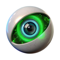 wonderful minimalist A cyborg eye with intricate iris details zooming in on binary code, illuminated by a scanning green laser, in a cyberpunk style detailed png