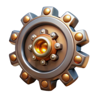 serene abstract A single steampunk gear, intricately designed with cogs and rivets, metallic and reflective lighting high quality png