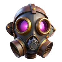 serene rustic A single steampunk gas mask with ornate filters and tinted lenses, dark, atmospheric lighting detailed png