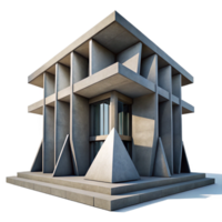 dramatic contemporary Brutalist concrete library, stark geometric forms, overcast sky, dramatic shadows, imposing and monumental scale high quality png