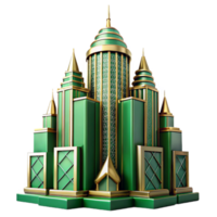 wonderful traditional Art Deco skyscraper, emerald green and gold accents, volumetric lighting, highly polished surfaces, intricate geometric patterns premium png