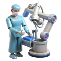 serene artistic A robotic surgeon performing a delicate operation, highly detailed robotic arms and surgical instruments, medical illustration style professional png
