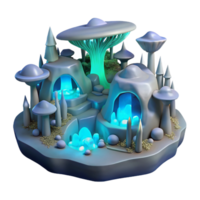 extraordinary minimalist Underground city lit by bioluminescent fungi, organic architecture, cavernous spaces, ethereal glow high resolution png