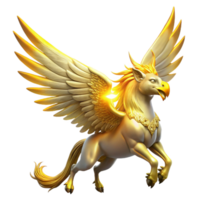 vibrant rustic A majestic griffin, with feathers of gold and wings of pure light, soaring through a starlit sky, illuminated by the celestial glow. Mythological painting style authentic png