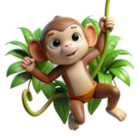 serene creative A curious monkey swinging through jungle vines, illuminated by dappled, tropical rainforest light, rendered in a dynamic, adventure cartoon style high quality png