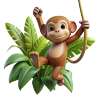 extraordinary contemporary A curious monkey swinging through jungle vines, illuminated by dappled, tropical rainforest light, rendered in a dynamic, adventure cartoon style exclusive png