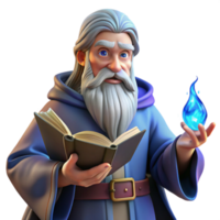 elegant vintage A wise old wizard with a long white beard and twinkling blue eyes, casting a spell with glowing runes, in a dusty library. Renaissance painting style, warm lighting detailed png