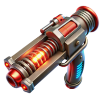 extraordinary abstract A futuristic weapon with glowing energy coils and intricate details, metallic textures and sleek design, dark background with red accents, sci-fi style exclusive png