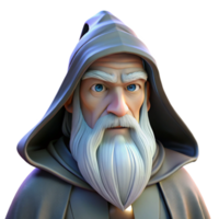 elegant traditional Portrait of a wise old wizard with a long white beard and twinkling eyes, lit by soft, otherworldly light, in a fantasy art style high resolution png