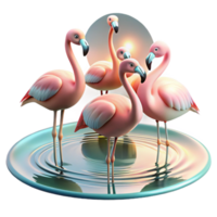 wonderful vintage A group of flamingos wading in a shallow lake, with their reflections shimmering in the water, under a soft, pastel sky, in a graceful, nature photography style detailed png
