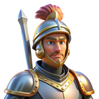 beautiful abstract Portrait of a noble knight in shining armor with a plumed helmet, a chivalrous expression, and a gleaming sword, lit by bright sunlight exclusive png