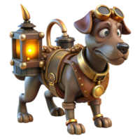 wonderful abstract A steampunk robotic dog, with exposed gears and pistons, carrying a small leather satchel, under the dim, flickering light of a gas lamp premium png
