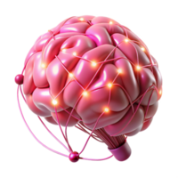 magnificent artistic A human brain connected to a network of glowing wires, illuminated by pulsating pink light, in a cyberpunk style 4K png