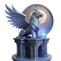 elegant minimalist A majestic griffin perched atop a crumbling obsidian tower, illuminated by ethereal moonlight, Art Nouveau style original png