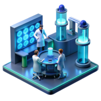 impressive classic A futuristic laboratory with glowing equipment and holographic displays, scientists working in the background, cool blue lighting, sci-fi style professional png