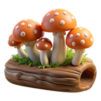 wonderful traditional A group of mushrooms growing on a log, forest floor setting, soft lighting, realistic style professional png