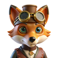 stunning contemporary A close-up portrait of a steampunk fox wearing goggles and a tiny top hat, intricate clockwork mechanisms visible on its face. Soft, Rembrandt lighting. Steampunk style 4K png