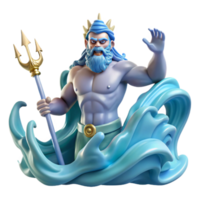 magnificent minimalist Poseidon, god of the sea, wielding a trident crafted from coral and pearls, waves crashing around him, dynamic pose, romanticism style authentic png