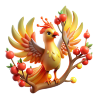 elegant artistic A majestic Slavic firebird Zhar-Ptitsa, with fiery feathers, perched on a blooming apple tree, illuminated by its own radiance. Slavic folklore style detailed png