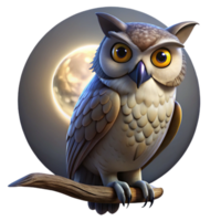 beautiful minimalist Portrait of a wise old owl perched on a branch, lit by moonlight, realistic animal portrait style authentic png