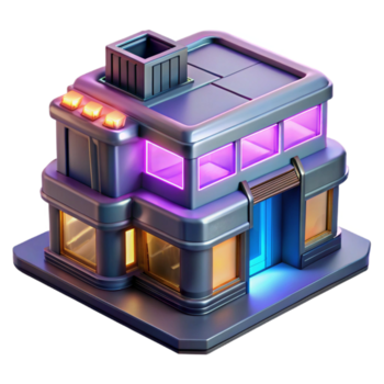 magnifik modern en futuristisk, modul- byggnad med utbytbar komponenter och lysande energi ledningar, upplyst förbi en ljus, vibrerande ljus i ett arkitektonisk stil äkta png