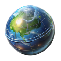serene traditional A transparent, holographic projection of the Earth rotating slowly, displaying real-time weather patterns, lit by a dim, ambient glow 4K png