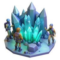 serene minimalist A group of adventurers exploring a crystal cave, illuminated by the soft glow of the crystals. Digital painting style high resolution png