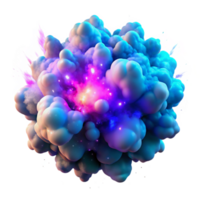 dramatic minimalist An explosion of colorful particles forming a nebula-like cloud, backlit by a cool blue glow, digital art style original png