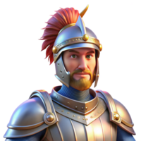 magnificent creative Portrait of a noble knight in shining armor with a plumed helmet, a chivalrous expression, and a gleaming sword, lit by bright sunlight high resolution png