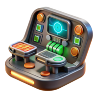 elegant traditional A futuristic control panel with glowing buttons and holographic displays, complex data visualizations, dark background with green and orange accents, sci-fi style detailed png