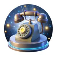extraordinary artistic A vintage rotary telephone floating in zero gravity, surrounded by binary code, illuminated by a single spotlight, surrealism style authentic png