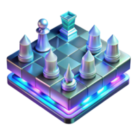 wonderful creative A holographic chessboard with glowing pieces, futuristic game design style high quality png