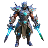 dramatic contemporary A cyborg warrior, with glowing energy blades and intricate armor, stands ready for battle. Dark fantasy style original png