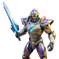 magnifique moderne une futuriste guerrier dans fleuri Puissance armure manie une plasma lame, en train de préparer pour bataille. dynamique éclairage, héroïque style haute qualité png