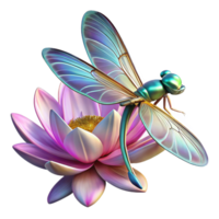 beautiful abstract A hyperrealistic dragonfly with stained glass wings, hovering over a fractalized lotus flower, illuminated by chromatic aberration, Art Deco style original png
