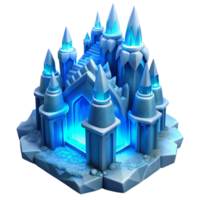 wonderful rustic Ice castle, intricate carvings, blue and white lighting, frozen style genuine png