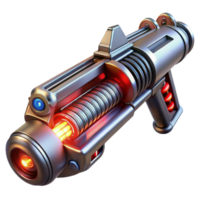 beautiful contemporary A futuristic weapon with glowing energy coils and intricate details, metallic textures and sleek design, dark background with red accents, sci-fi style original png