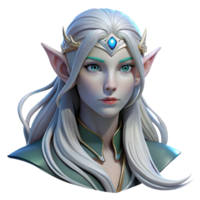 dramatic rustic Portrait of a majestic elf with long flowing silver hair, ethereal features, and a serene expression, lit by moonlight, in a fantasy art style high quality png