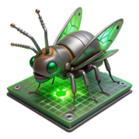 beautiful vintage A robotic insect crawling on a circuit board, metallic and electronic textures contrasted, lit by a green, circuit board light. Cyberpunk style authentic png
