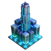 stunning minimalist A towering skyscraper made entirely of interconnected circuit boards, pulsating with vibrant neon light, futuristic cityscape style premium png