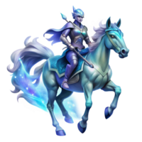 impressive abstract A spectral Valkyrie, clad in shimmering armor, riding a translucent, eight-legged horse through a swirling nebula of stardust. Digital painting style 4K png