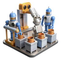 magnificent vintage A group of robots working in a factory, industrial setting, realistic style detailed png