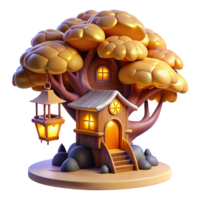 beautiful contemporary A whimsical treehouse nestled among the branches of a giant glowing tree, with intricate details, warm, inviting light. Fantasy art style premium png