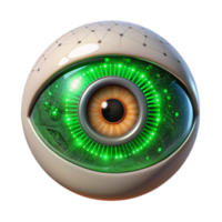 impressive modern A cyborg eye with intricate iris details zooming in on binary code, illuminated by a scanning green laser, in a cyberpunk style authentic png