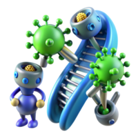 wonderful rustic A group of nanobots repairing a damaged DNA strand, microscopic view, vibrant green and blue hues, scientific illustration style high resolution png