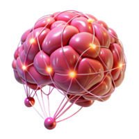 vibrant modern A human brain connected to a network of glowing wires, illuminated by pulsating pink light, in a cyberpunk style exclusive png